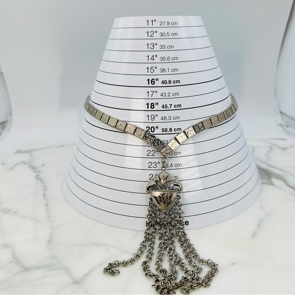Vintage Necklace with Chain Tassel Y Texture Link Estate Jewelry Statement 1960s - Picture 12 of 14